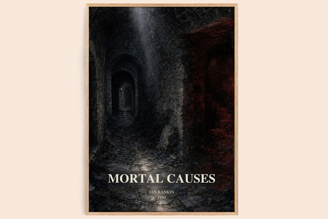 Mortal Causes watercolour book poster by Ian Rankin – framed literary art print