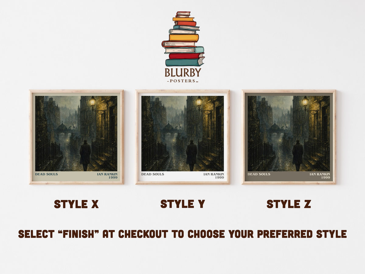 Dead Souls literary print in frame leaning in hallway – crime wall art (mockup)
