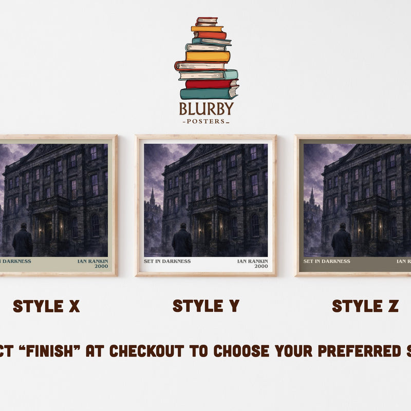 Set in Darkness literary print in frame leaning in hallway – crime wall art