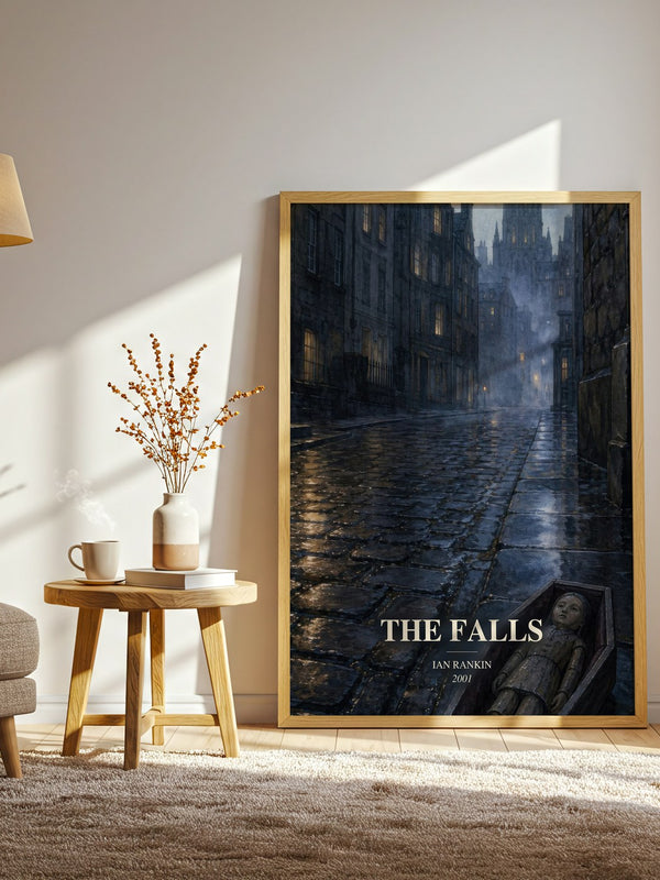 The Falls watercolour print in frame leaning in hallway – crime wall art