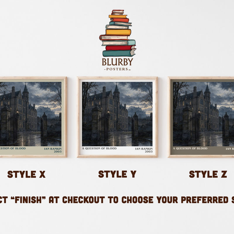 A Question of Blood literary print in frame leaning in hallway – crime wall art