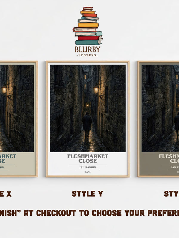 Fleshmarket Close book cover print in frame leaning in hallway – crime wall art