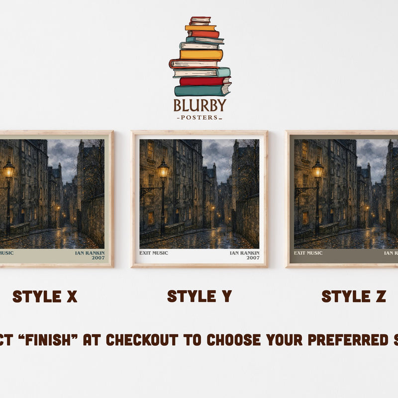 Exit Music literary print in frame leaning in hallway – crime wall art
