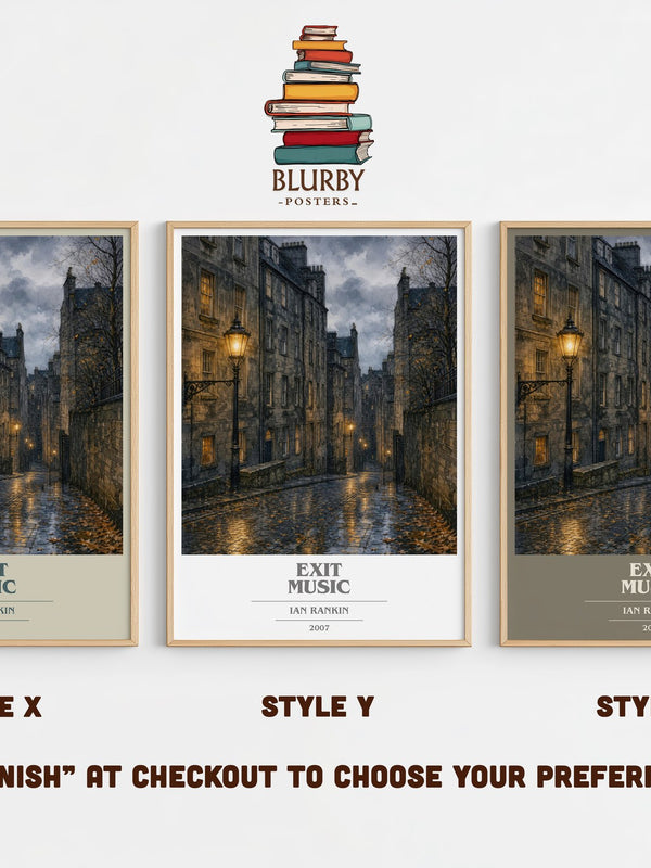 Exit Music book cover print in frame leaning in hallway – crime wall art