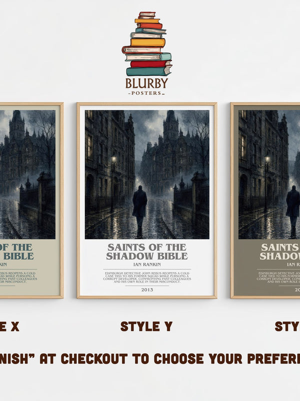 Saints of the Shadow Bible bookish print in frame leaning in hallway – crime wall art