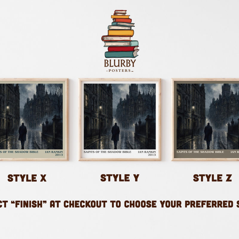 Saints of the Shadow Bible literary print in frame leaning in hallway – crime wall art