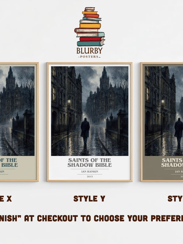 Saints of the Shadow Bible book cover print in frame leaning in hallway – crime wall art