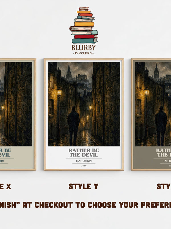 Rather Be the Devil book cover print in frame leaning in hallway – crime wall art