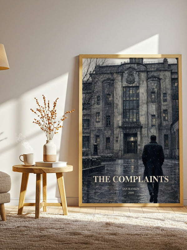 The Complaints watercolour print in frame leaning in hallway – crime wall art