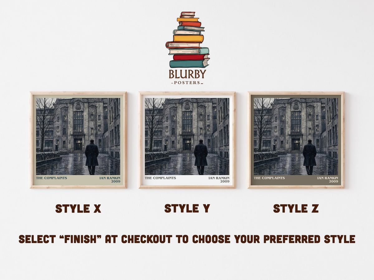The Complaints literary print in frame leaning in hallway – crime wall art (mockup)