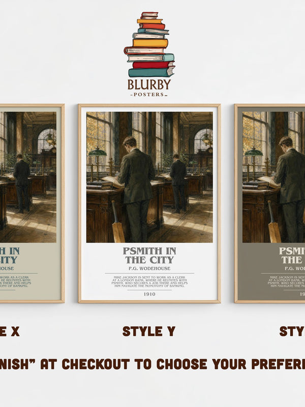 Psmith in the City bookish print in frame leaning in hallway – satire wall art