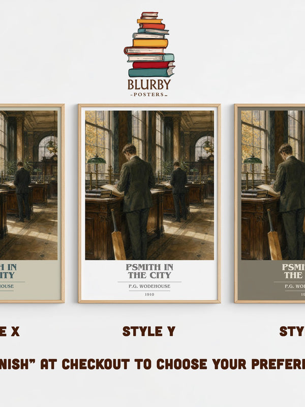 Psmith in the City book cover print in frame leaning in hallway – satire wall art