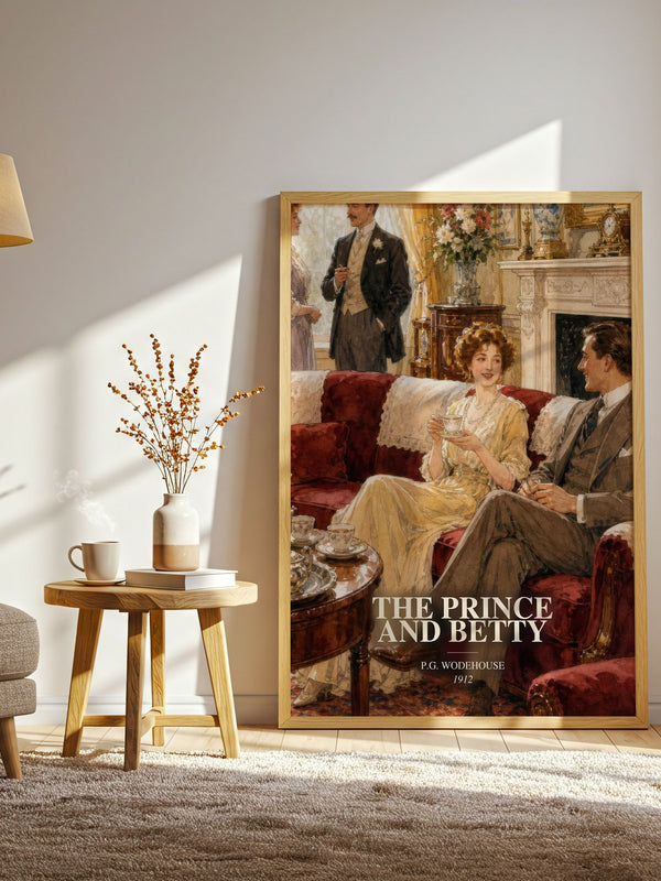 The Prince and Betty watercolour print in frame leaning in hallway – romance wall art