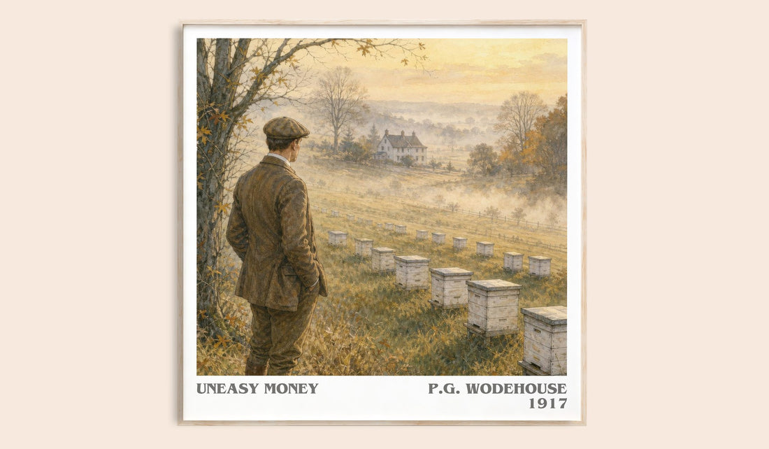 Uneasy Money literary book poster by P.G. Wodehouse – framed literary art print