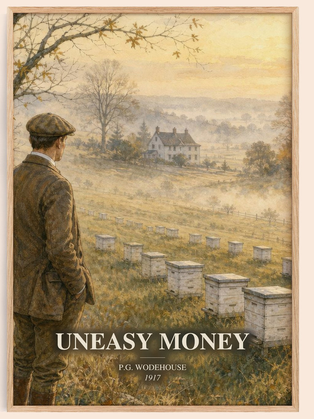 Uneasy Money watercolour book poster by P.G. Wodehouse – framed literary art print