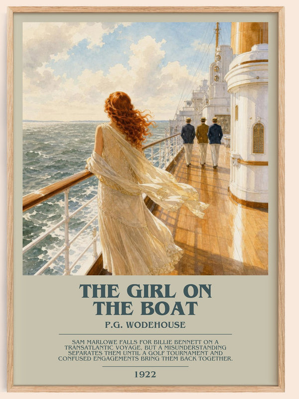 The Girl on the Boat bookish book poster by P.G. Wodehouse – framed literary art print