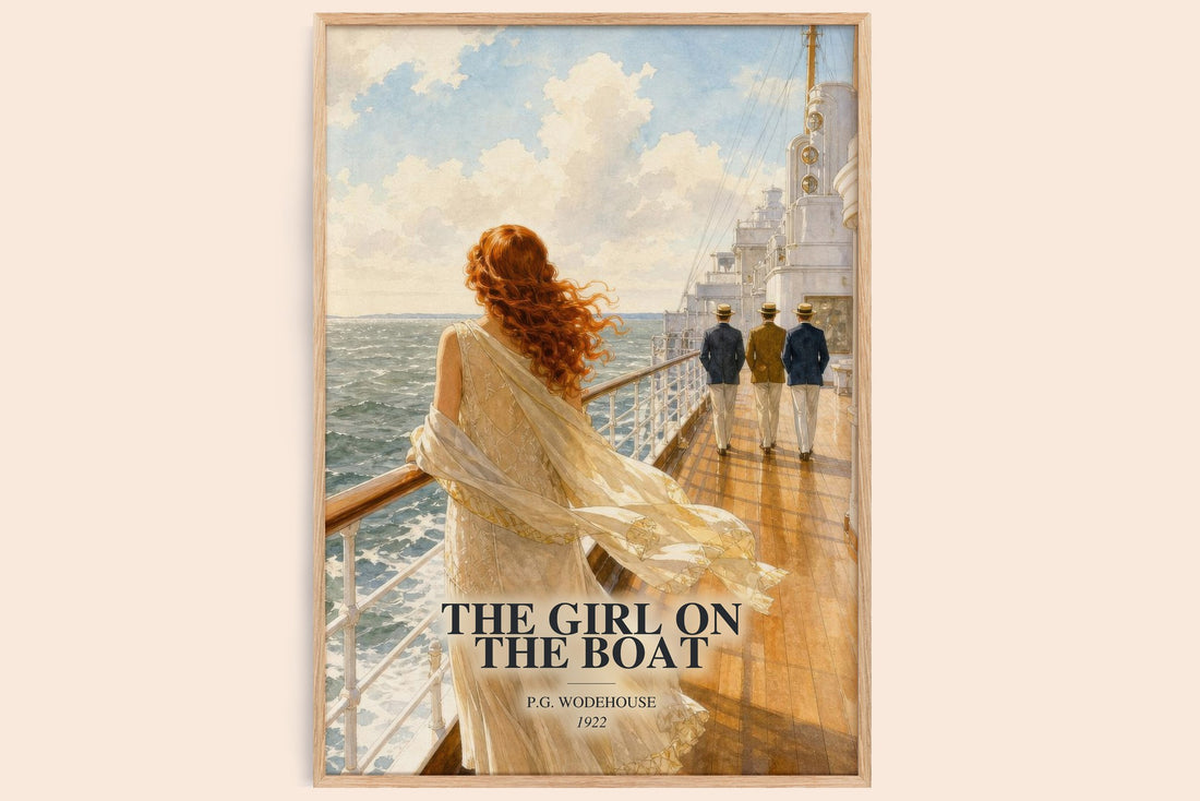 The Girl on the Boat watercolour book poster by P.G. Wodehouse – framed literary art print