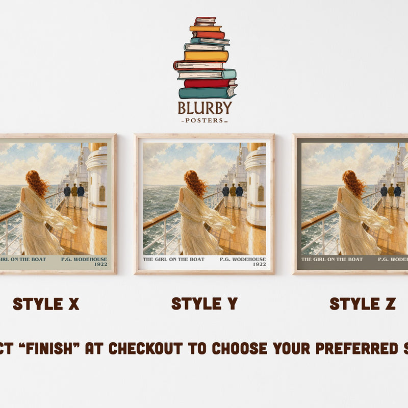 The Girl on the Boat literary print in frame leaning in hallway – romance wall art