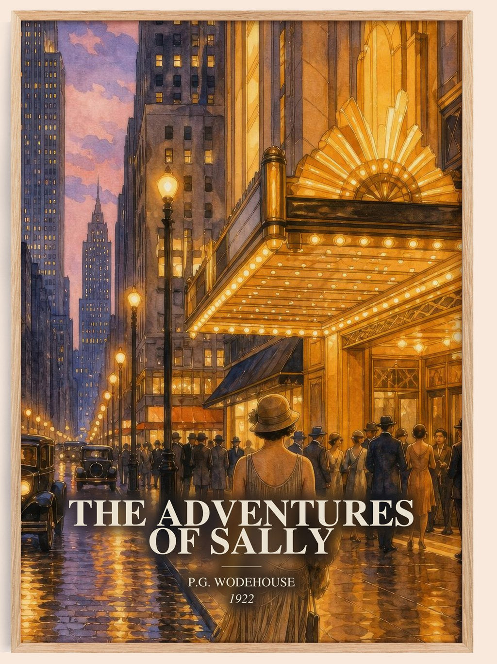 The Adventures of Sally watercolour book poster by P.G. Wodehouse – framed literary art print