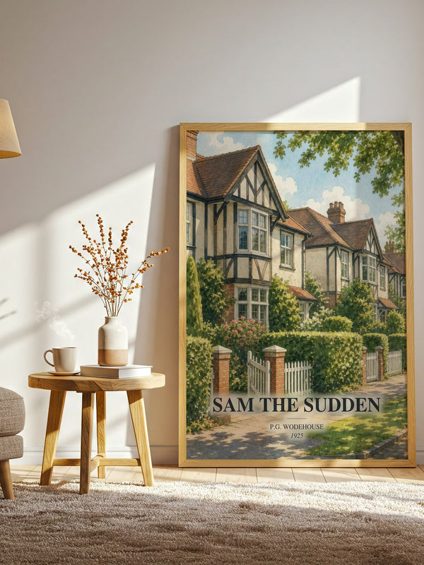 Sam the Sudden watercolour print in frame leaning in hallway – classic literature wall art