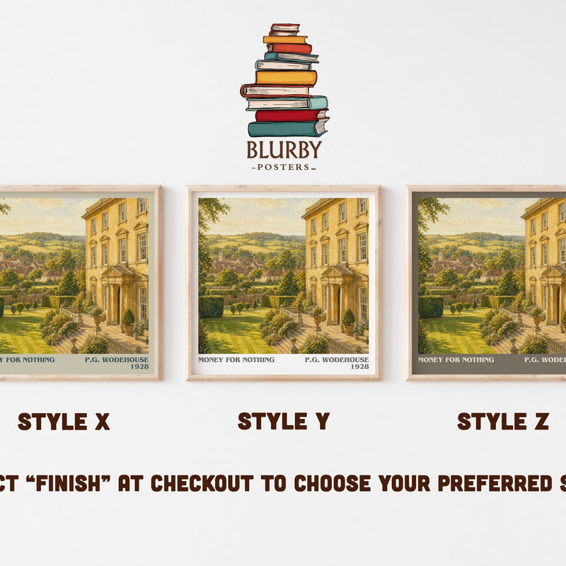 Money for Nothing literary print in frame leaning in hallway – satire wall art