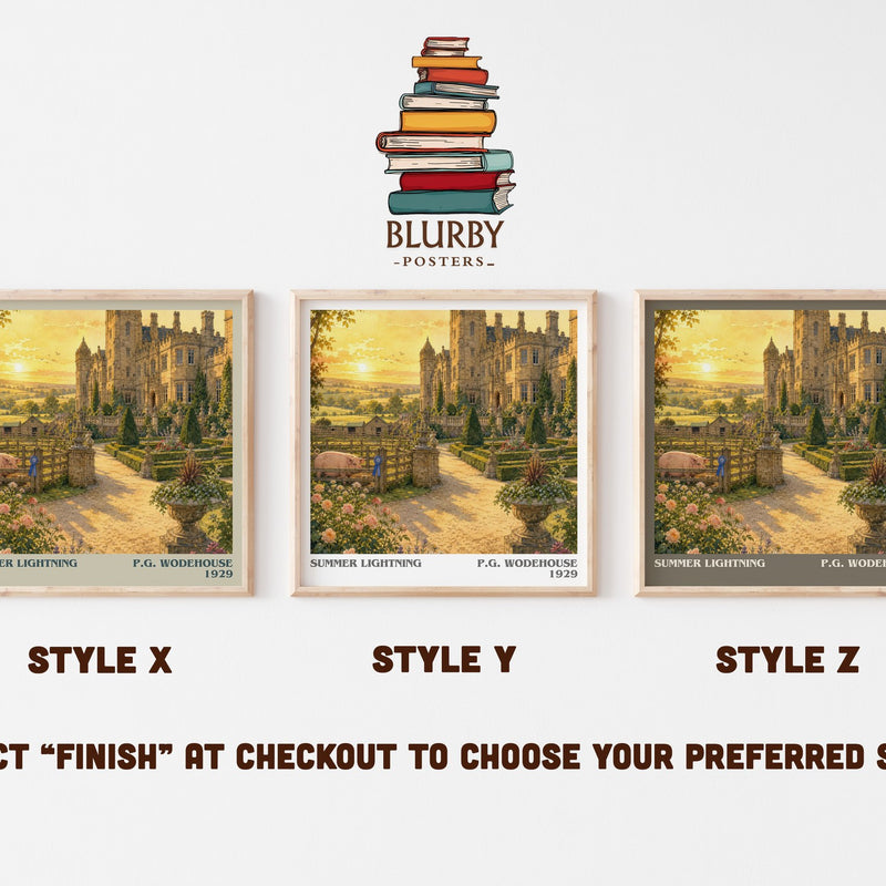 Summer Lightning literary print in frame leaning in hallway – satire wall art