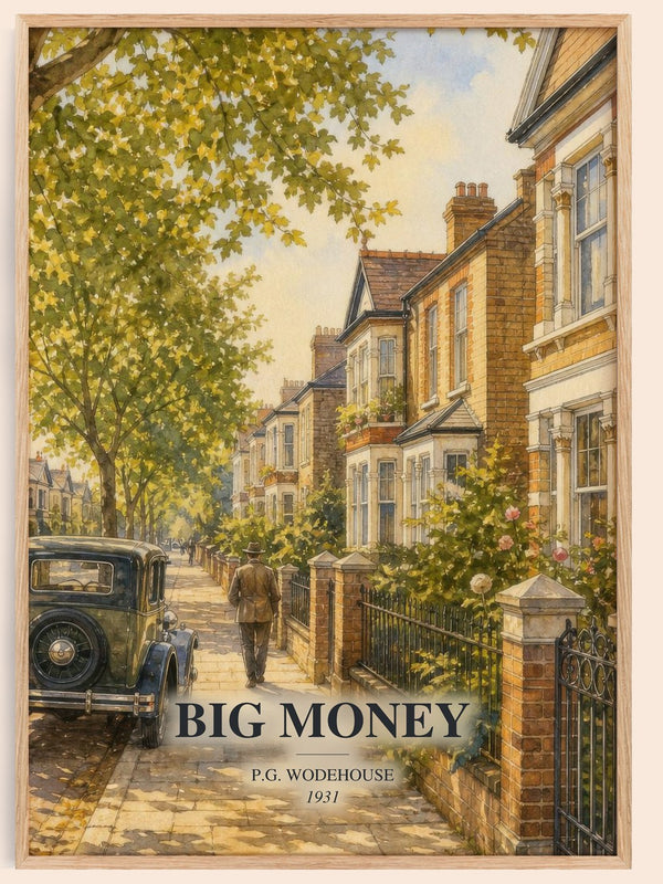 Big Money watercolour book poster by P.G. Wodehouse – framed literary art print