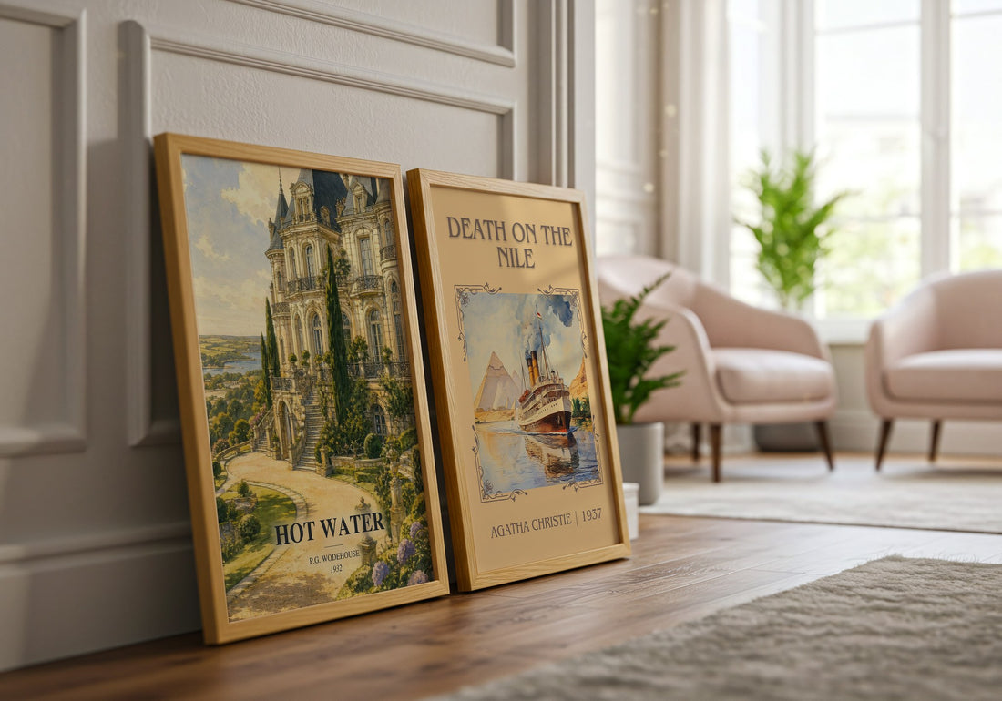 Hot Water watercolour print framed by window – literary home decor