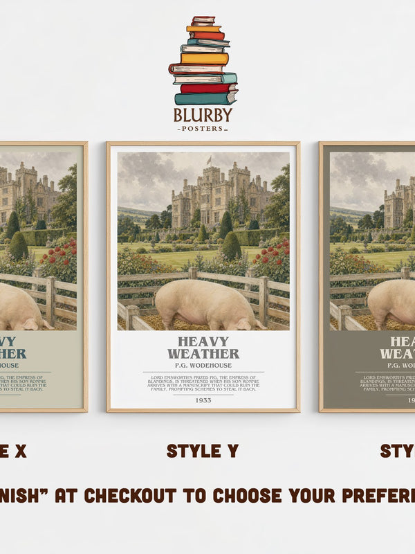 Heavy Weather bookish print in frame leaning in hallway – satire wall art