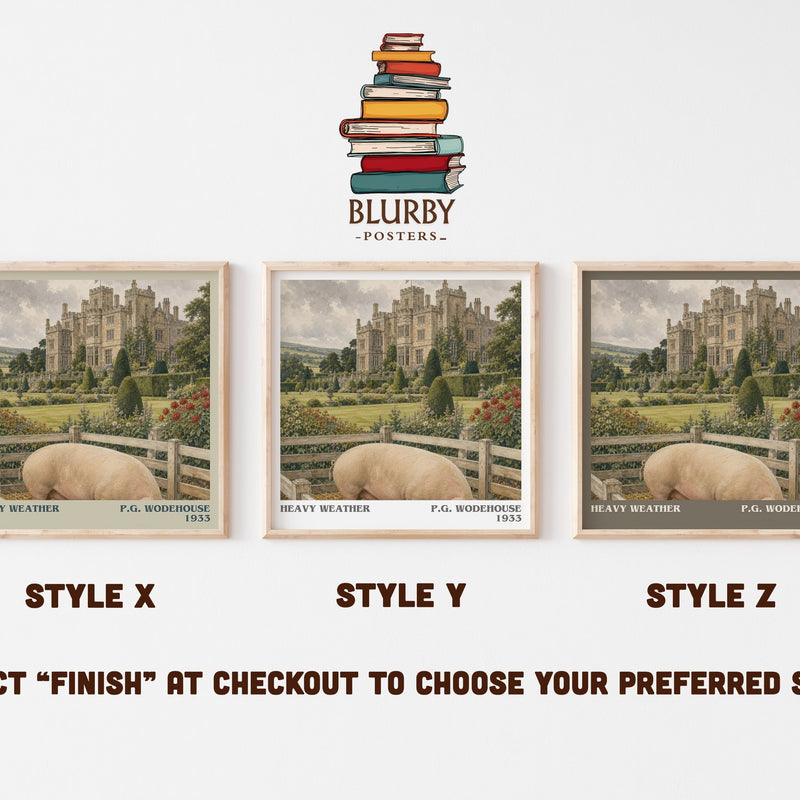 Heavy Weather literary print in frame leaning in hallway – satire wall art