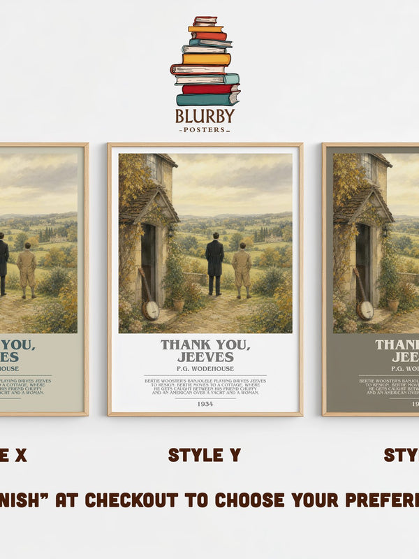 Thank You, Jeeves bookish print in frame leaning in hallway – satire wall art