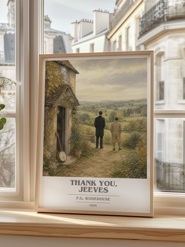 Thank You, Jeeves Book Cover Poster by P.G. Wodehouse – framed print by a bright window
