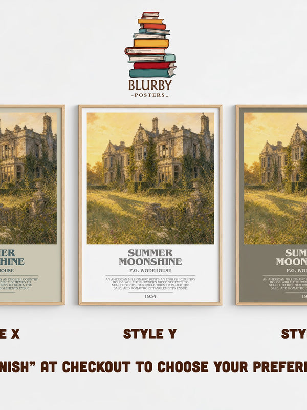 Summer Moonshine bookish print in frame leaning in hallway – satire wall art