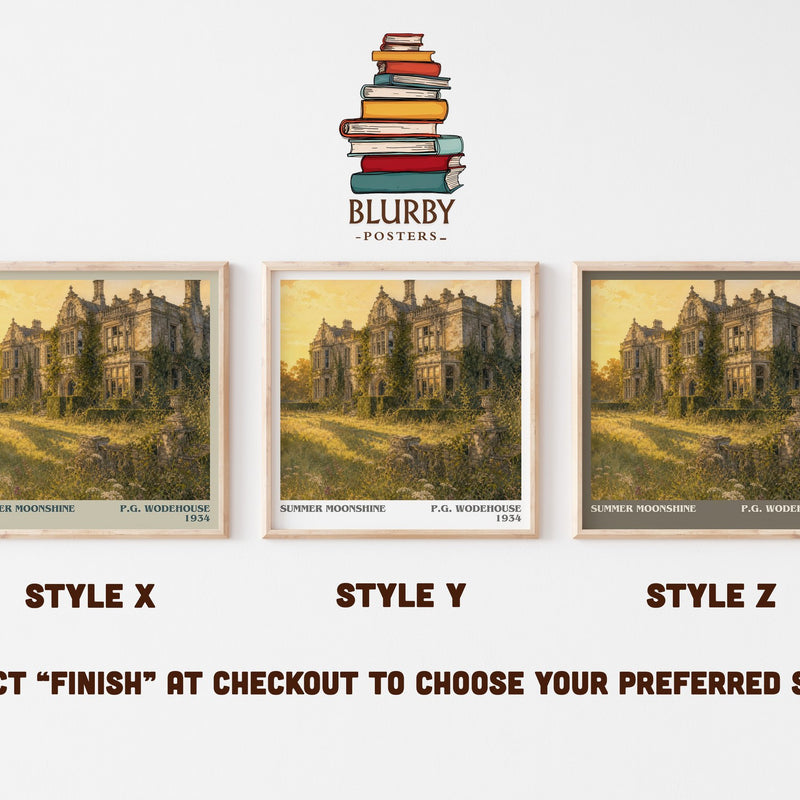 Summer Moonshine literary print in frame leaning in hallway – satire wall art