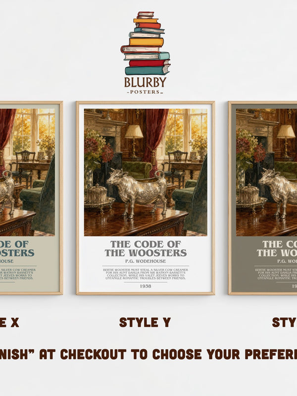 The Code of the Woosters bookish print in frame leaning in hallway – satire wall art