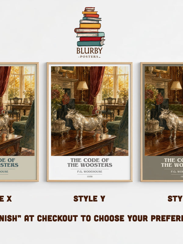 The Code of the Woosters book cover print in frame leaning in hallway – satire wall art