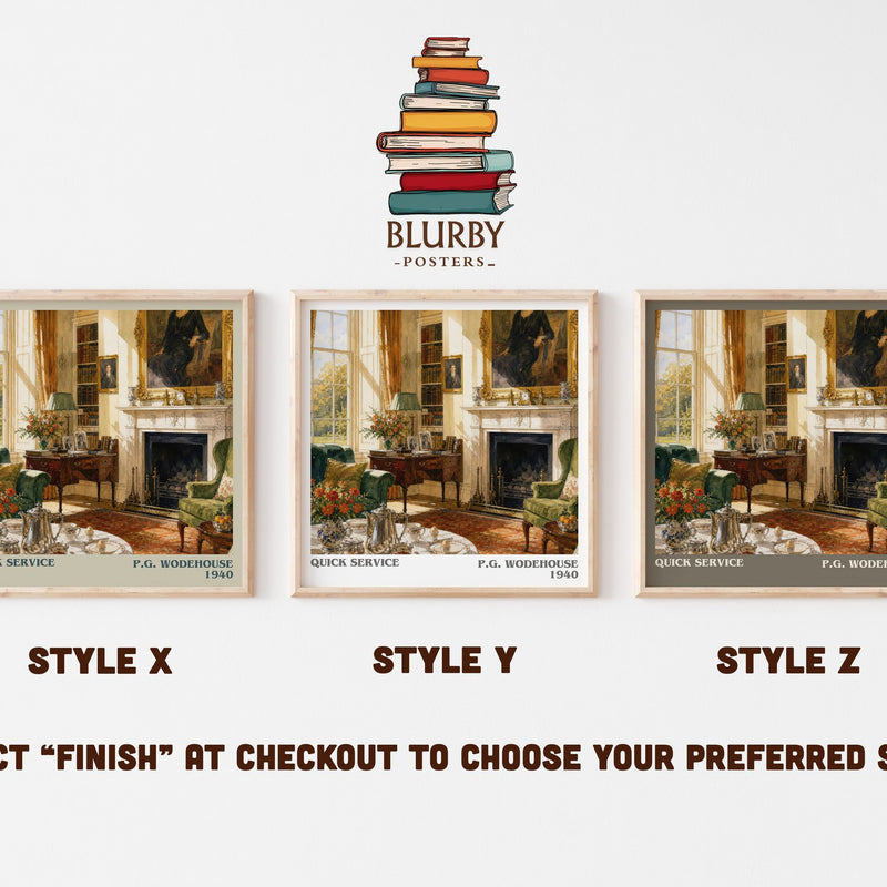 Quick Service literary print in frame leaning in hallway – satire wall art