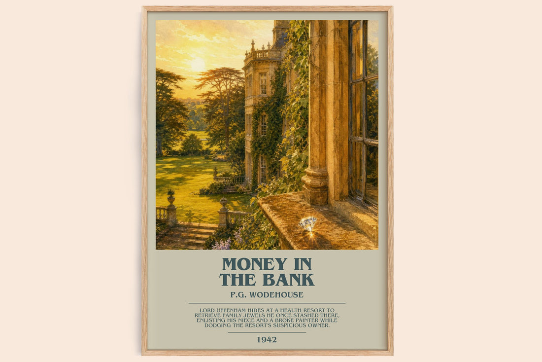 Money in the Bank bookish book poster by P.G. Wodehouse – framed literary art print