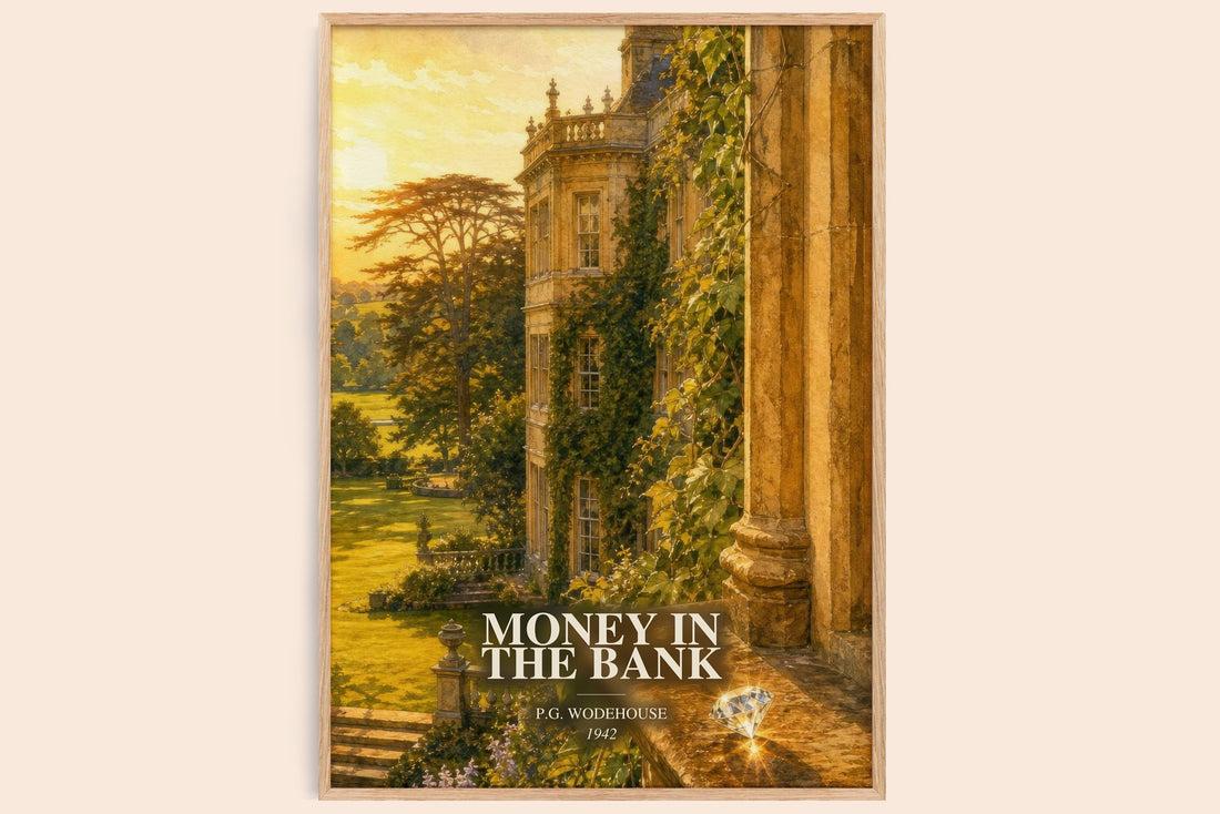 Money in the Bank watercolour book poster by P.G. Wodehouse – framed literary art print