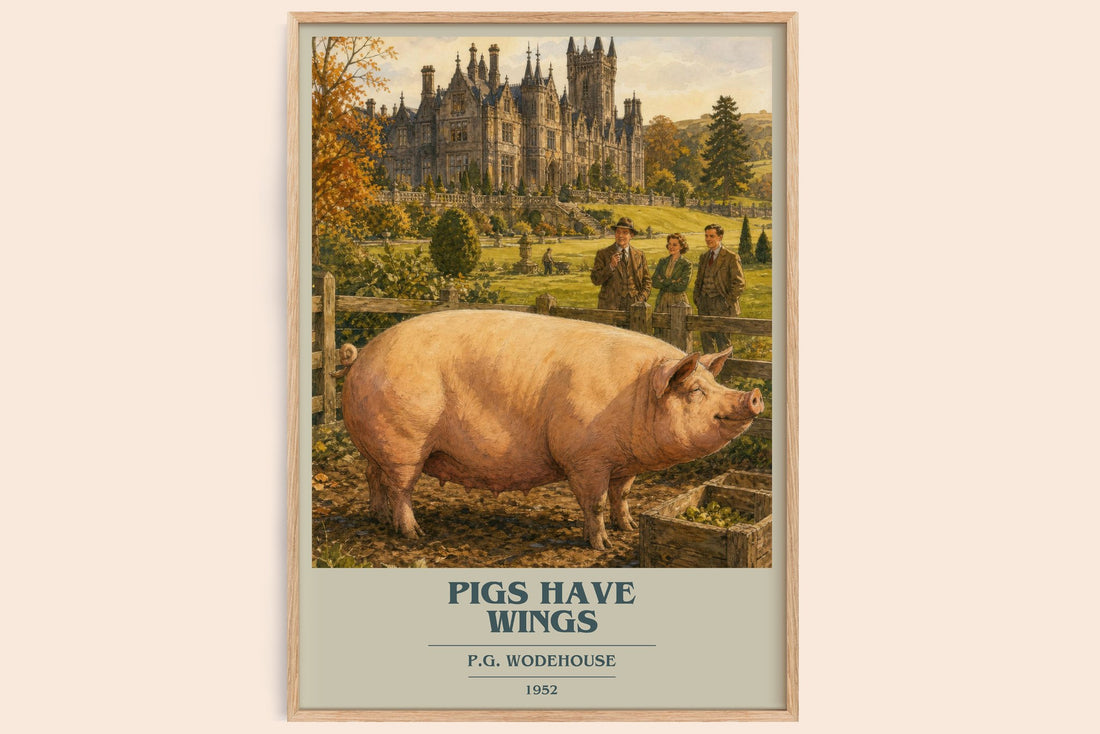 Pigs Have Wings book cover book poster by P.G. Wodehouse – framed literary art print