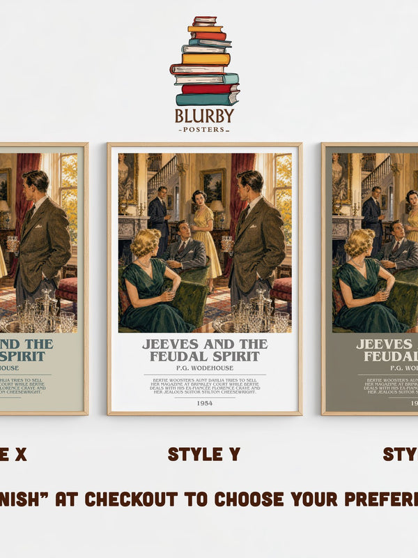 Jeeves and the Feudal Spirit bookish print in frame leaning in hallway – satire wall art