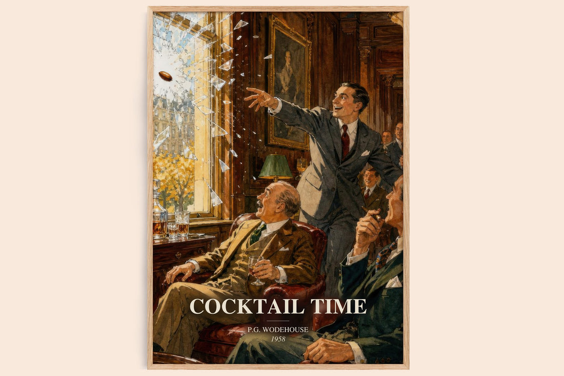 Cocktail Time watercolour book poster by P.G. Wodehouse – framed literary art print