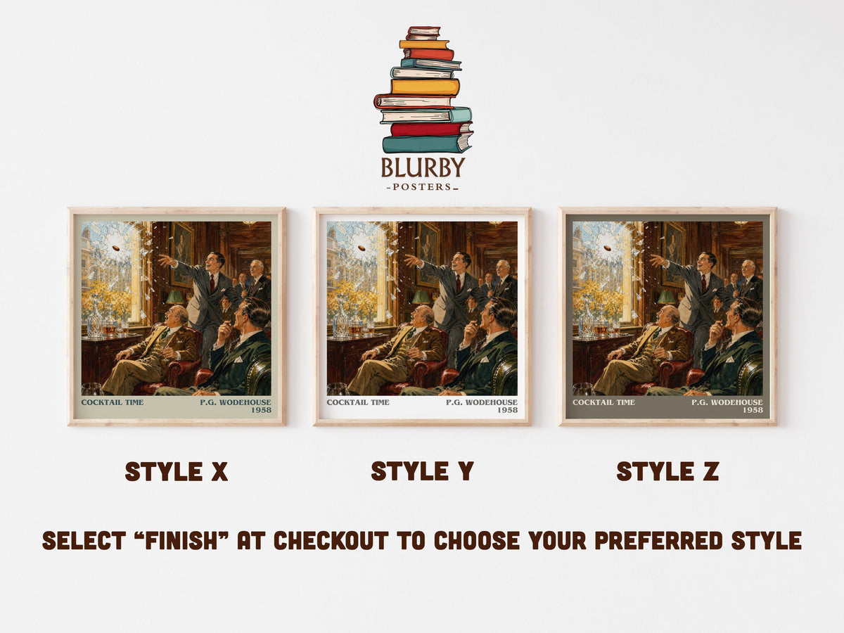 Cocktail Time literary print in frame leaning in hallway – satire wall art (mockup)