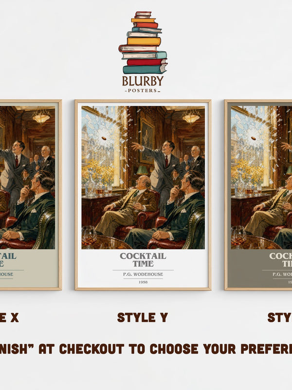 Cocktail Time book cover print in frame leaning in hallway – satire wall art