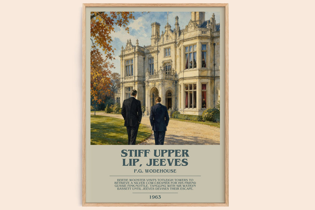 Stiff Upper Lip, Jeeves bookish book poster by P.G. Wodehouse – framed literary art print