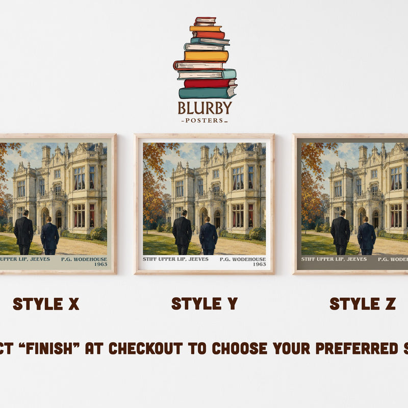 Stiff Upper Lip, Jeeves literary print in frame leaning in hallway – satire wall art