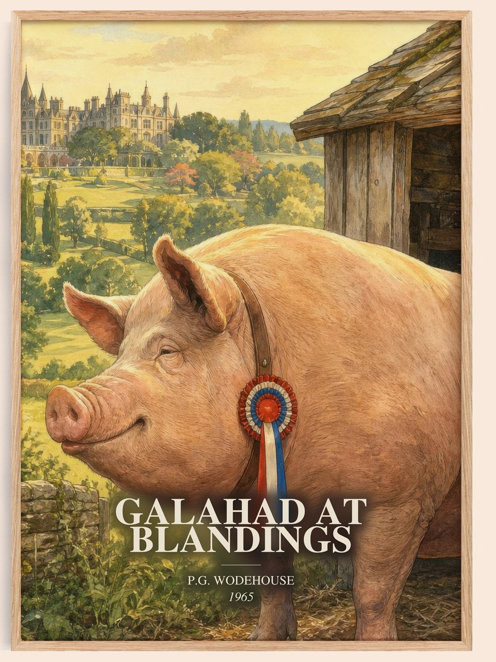 Galahad at Blandings watercolour book poster by P.G. Wodehouse – framed literary art print