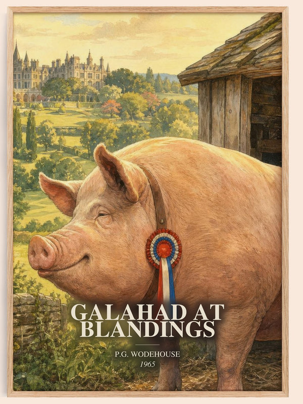 Galahad at Blandings watercolour book poster by P.G. Wodehouse – framed literary art print