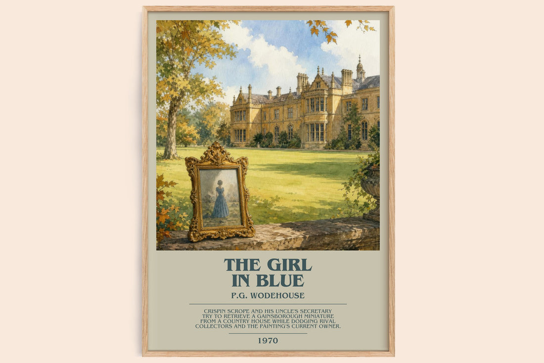The Girl in Blue bookish book poster by P.G. Wodehouse – framed literary art print