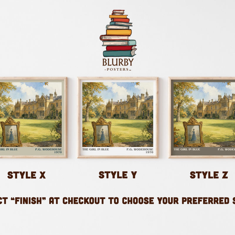 The Girl in Blue literary print in frame leaning in hallway – romance wall art
